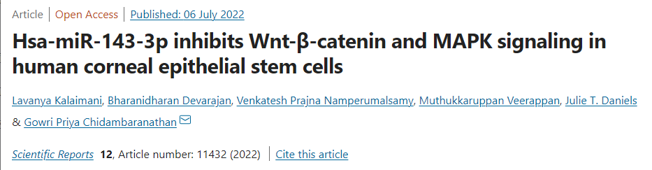 Hsa-miR-143-3p 在角膜上皮干细胞中的功能作用