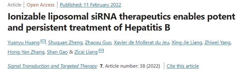 脂质体siRNA递送，长效治疗乙肝