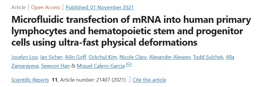 Novel microfluidic device, mRNA cell delivery